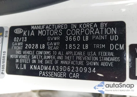 2013 Kia Rio Lx from USA, damaged, VIN KNADM4A39D6230934